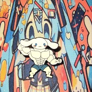 Sanrio Blue and White Muscle Bunny Enamel Pin Cinnamaroll Hello Kitty